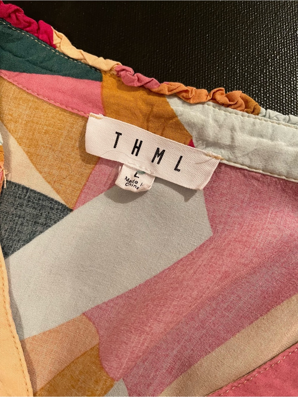 THML Multi-Color Geometric V-Neck Babydoll Top - Picture 3 of 3